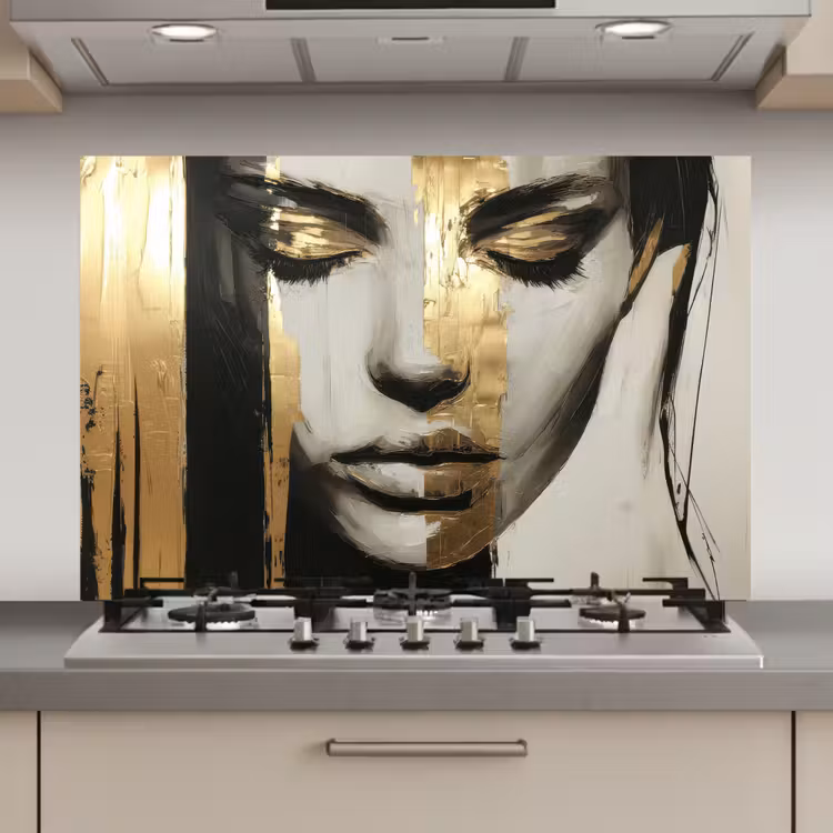 Spatscherm keuken - Ogen - Gezicht - Goud - Strepen — 1