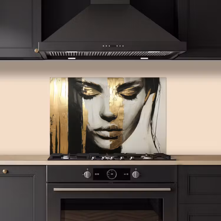 Spatscherm keuken - Ogen - Gezicht - Goud - Strepen — 2