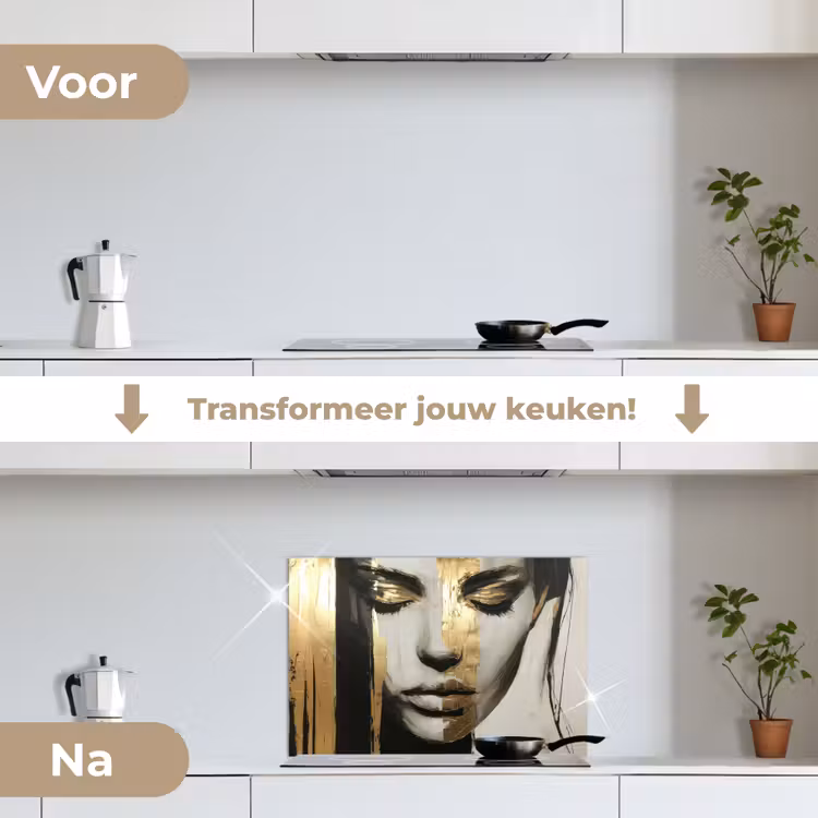 Spatscherm keuken - Ogen - Gezicht - Goud - Strepen — 3