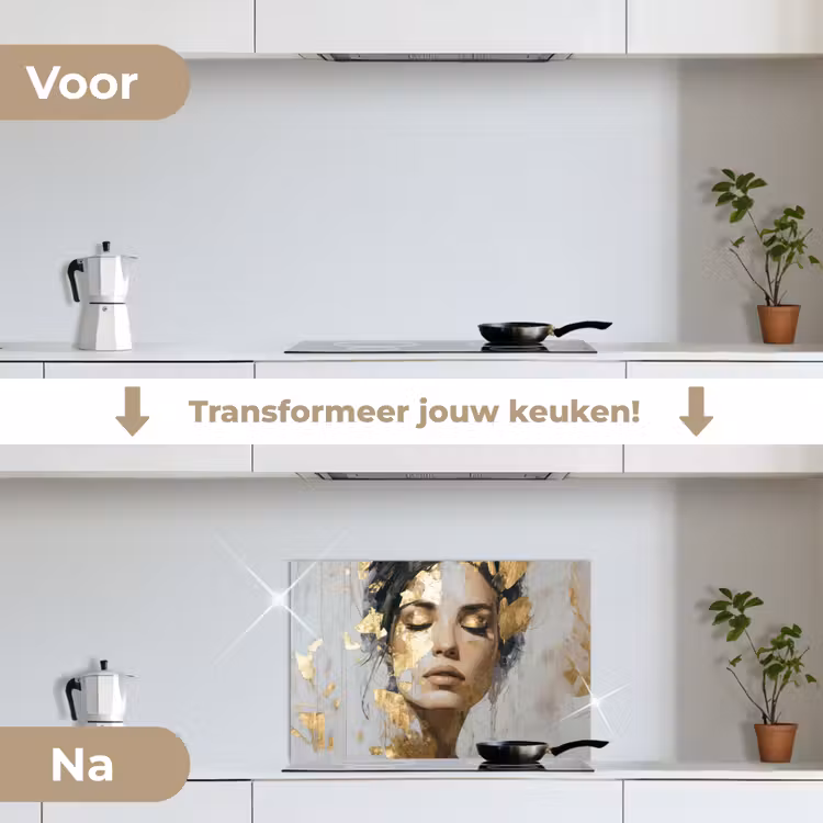 Spatscherm keuken - Sierlijk - Vrouw - Goud - Ogen — 3