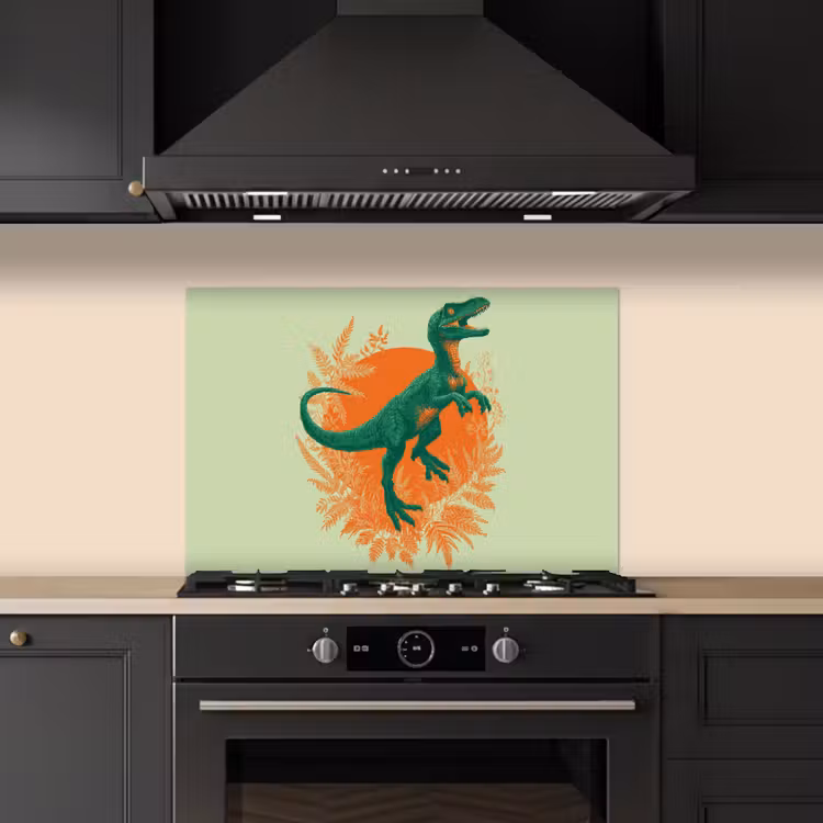 Spatscherm keuken - Dinosaurus - Groen - Planten - Cirkel — 1