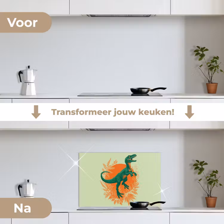 Spatscherm keuken - Dinosaurus - Groen - Planten - Cirkel — 2