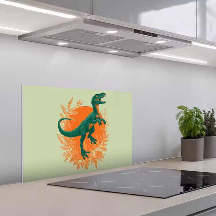 Spatscherm keuken - Dinosaurus - Groen - Planten - Cirkel — 4