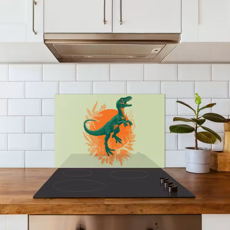 Spatscherm keuken - Dinosaurus - Groen - Planten - Cirkel — 5