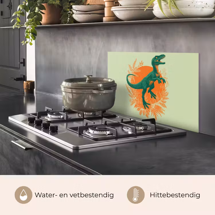 Spatscherm keuken - Dinosaurus - Groen - Planten - Cirkel — 6