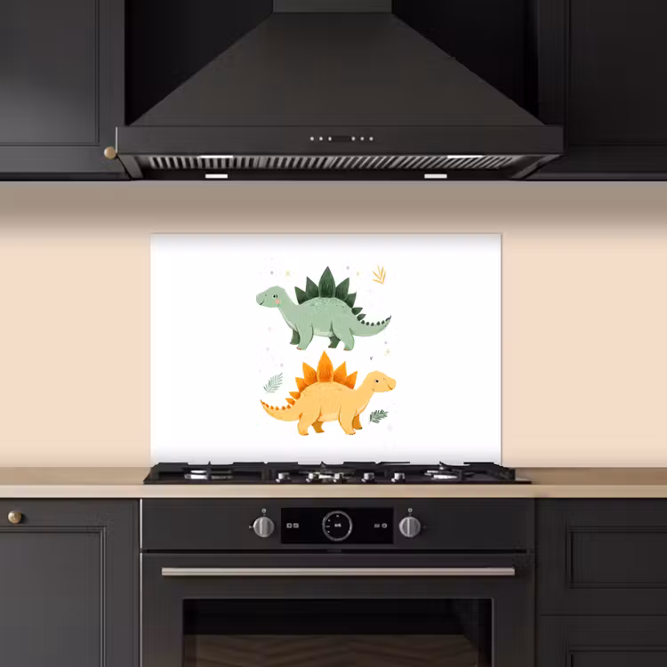 Spatscherm keuken - Sterren - Stegosaurussen - Blaadjes - Groen — 1