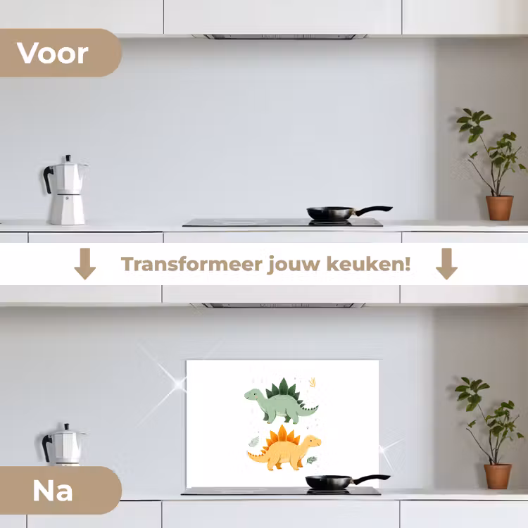 Spatscherm keuken - Sterren - Stegosaurussen - Blaadjes - Groen — 2
