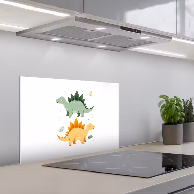 Spatscherm keuken - Sterren - Stegosaurussen - Blaadjes - Groen — 4