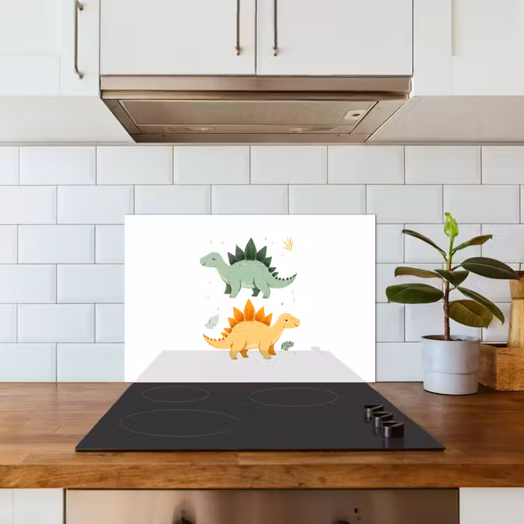 Spatscherm keuken - Sterren - Stegosaurussen - Blaadjes - Groen — 5