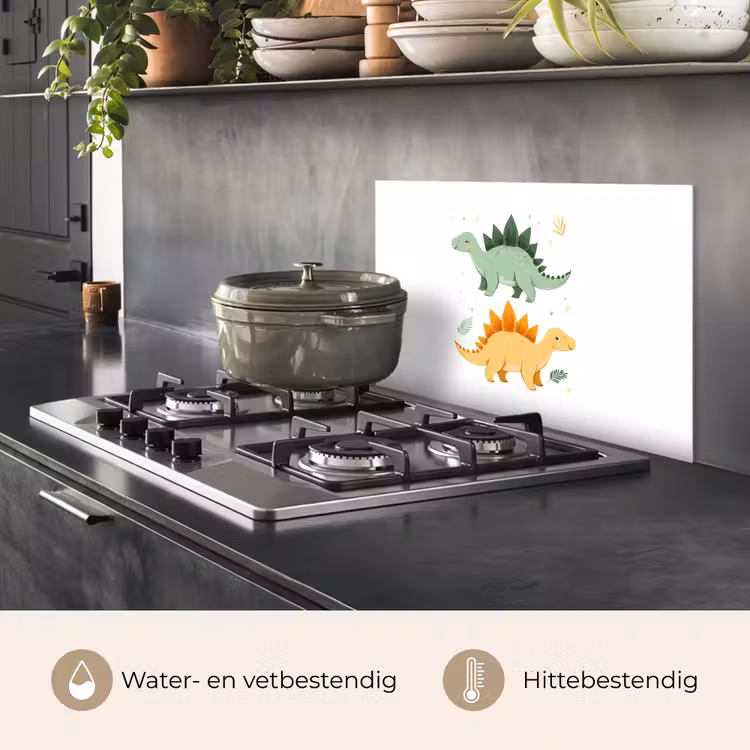 Spatscherm keuken - Sterren - Stegosaurussen - Blaadjes - Groen — 6