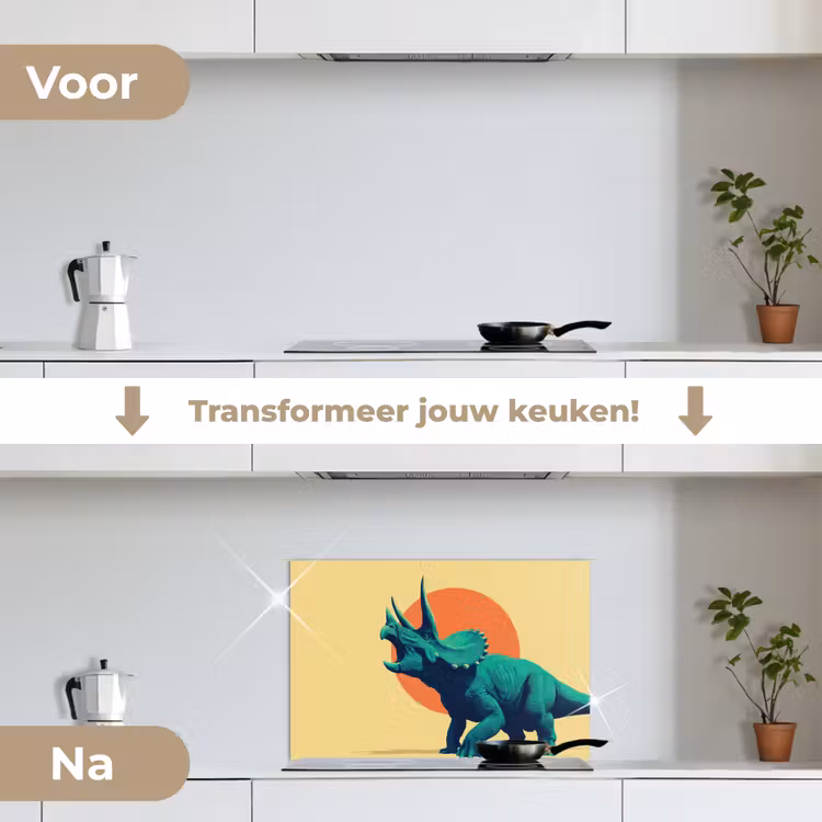 Spatscherm keuken - Triceratops - Cirkel - Oranje - Hoorns — 2