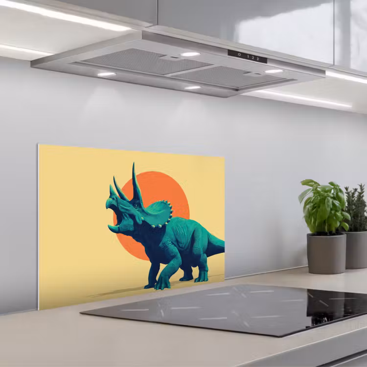 Spatscherm keuken - Triceratops - Cirkel - Oranje - Hoorns — 4