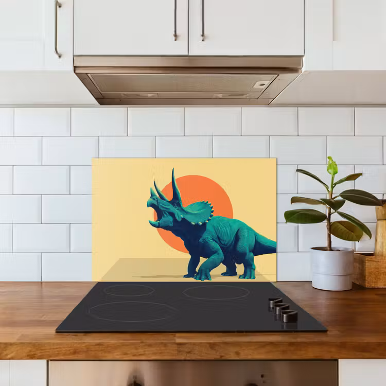 Spatscherm keuken - Triceratops - Cirkel - Oranje - Hoorns — 5