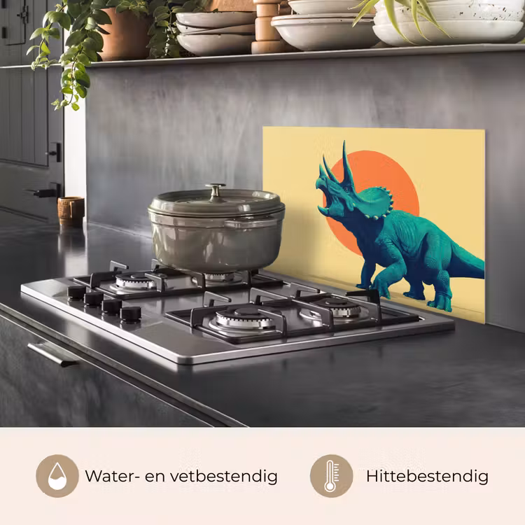 Spatscherm keuken - Triceratops - Cirkel - Oranje - Hoorns — 6