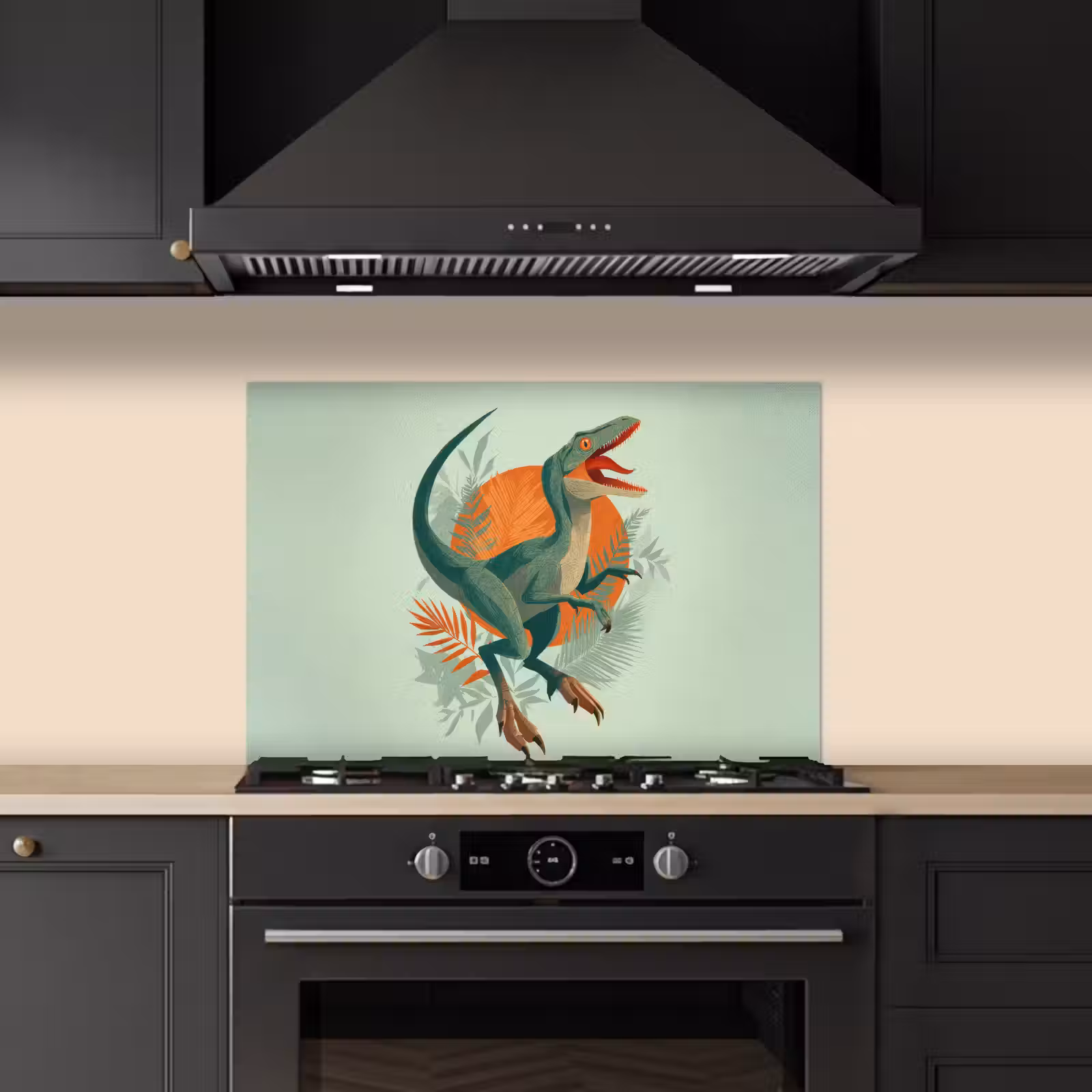 Spatscherm keuken - Dino - Bladeren - Grafisch - Groen — 1