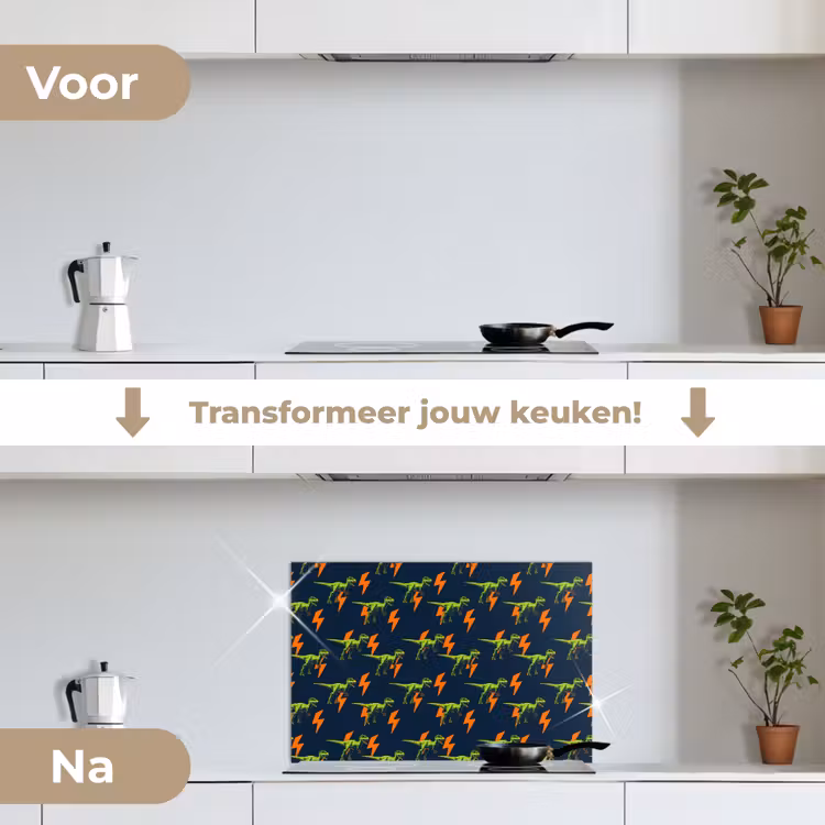 Spatscherm keuken - Bliksemschichten - Oranje - Dinosaurussen — 2