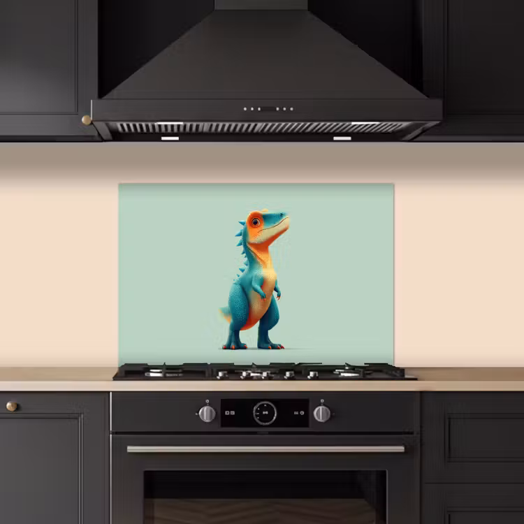 Spatscherm keuken - Cartoon - Dino - Oranje - Stekels — 1