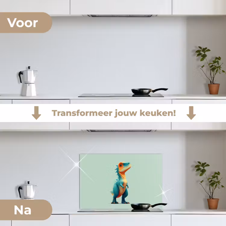 Spatscherm keuken - Cartoon - Dino - Oranje - Stekels — 2