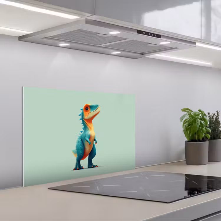 Spatscherm keuken - Cartoon - Dino - Oranje - Stekels — 4
