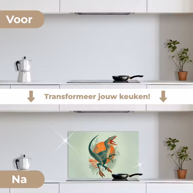 Spatscherm keuken - Dino - Bladeren - Grafisch - Groen — 2