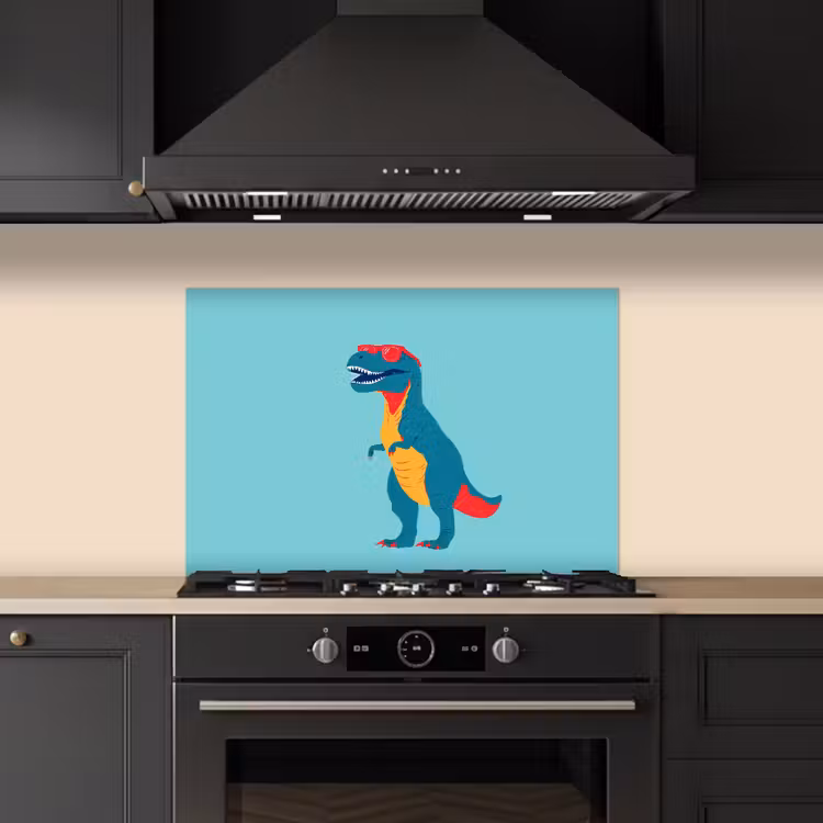 Spatscherm keuken - Dinosaurus - Blauw - Zonnebril — 1