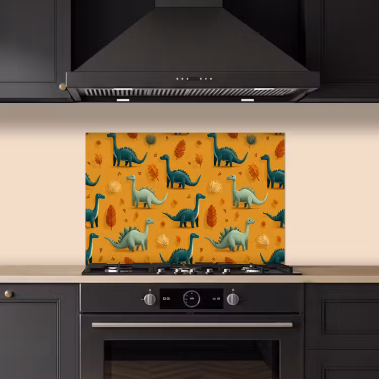 Spatscherm keuken - Dinosaurussen - Stekels - Herfstbladeren - Bruin — 1