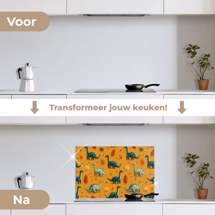 Spatscherm keuken - Dinosaurussen - Stekels - Herfstbladeren - Bruin — 2