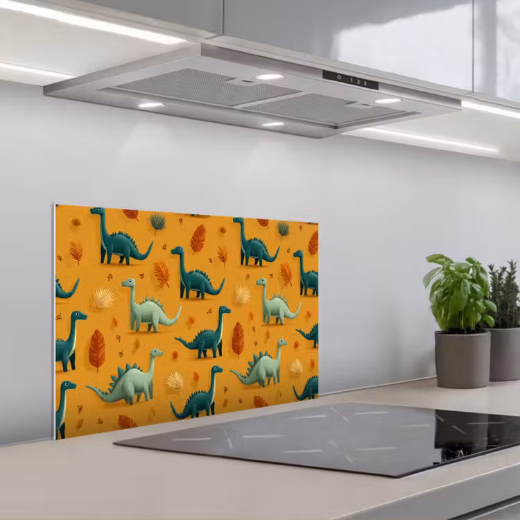 Spatscherm keuken - Dinosaurussen - Stekels - Herfstbladeren - Bruin — 4