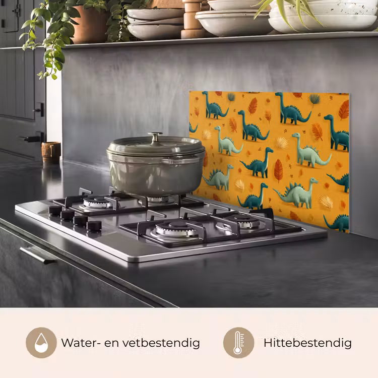 Spatscherm keuken - Dinosaurussen - Stekels - Herfstbladeren - Bruin — 6