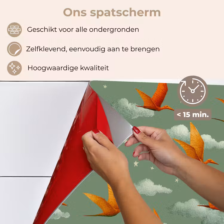 Spatscherm keuken - Dinosaurussen - Wolken - Sterren - Oranje — 3