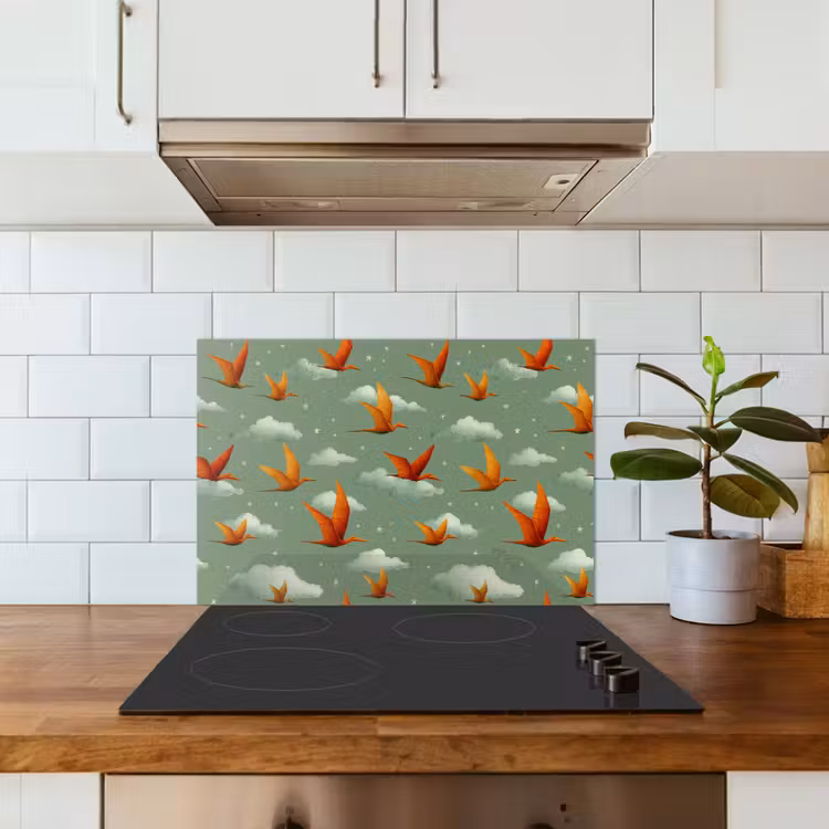 Spatscherm keuken - Dinosaurussen - Wolken - Sterren - Oranje — 5