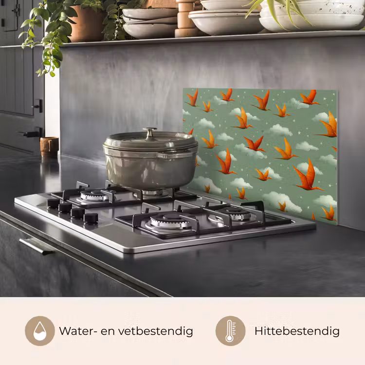 Spatscherm keuken - Dinosaurussen - Wolken - Sterren - Oranje — 6