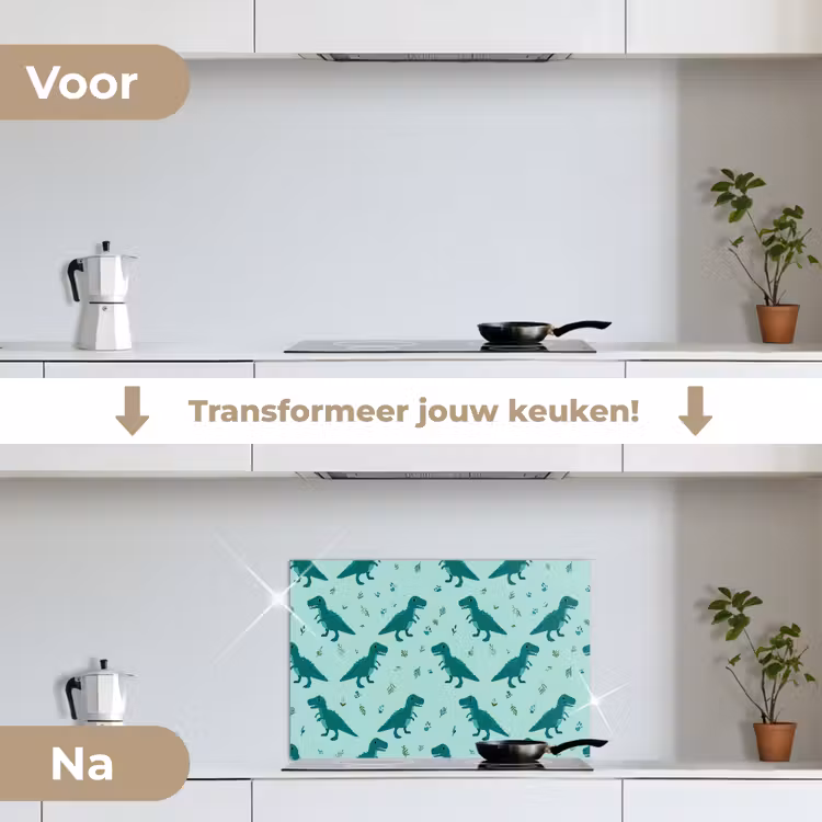 Spatscherm keuken - Donkergroen - Dinosaurussen - Afdrukken - Bladeren — 2