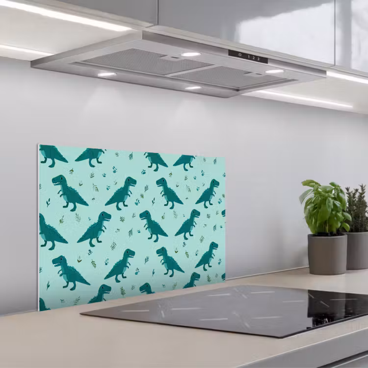 Spatscherm keuken - Donkergroen - Dinosaurussen - Afdrukken - Bladeren — 4