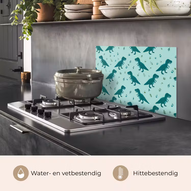 Spatscherm keuken - Donkergroen - Dinosaurussen - Afdrukken - Bladeren — 6
