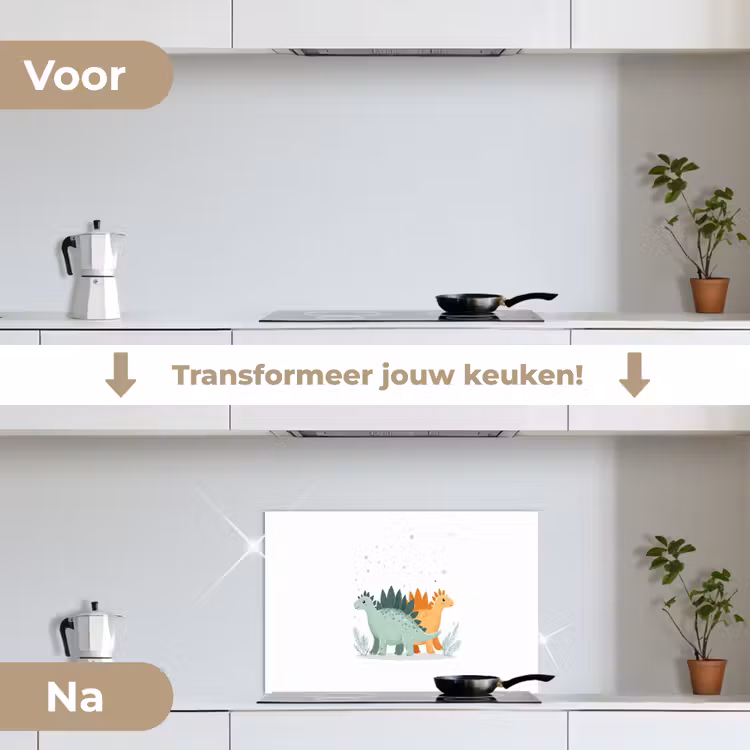 Spatscherm keuken - Planten - Sterren - Dinosaurussen - Oranje — 2