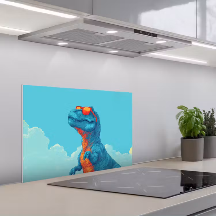 Spatscherm keuken - T-Rex - Blauw - Wolken - Zonnebril — 4