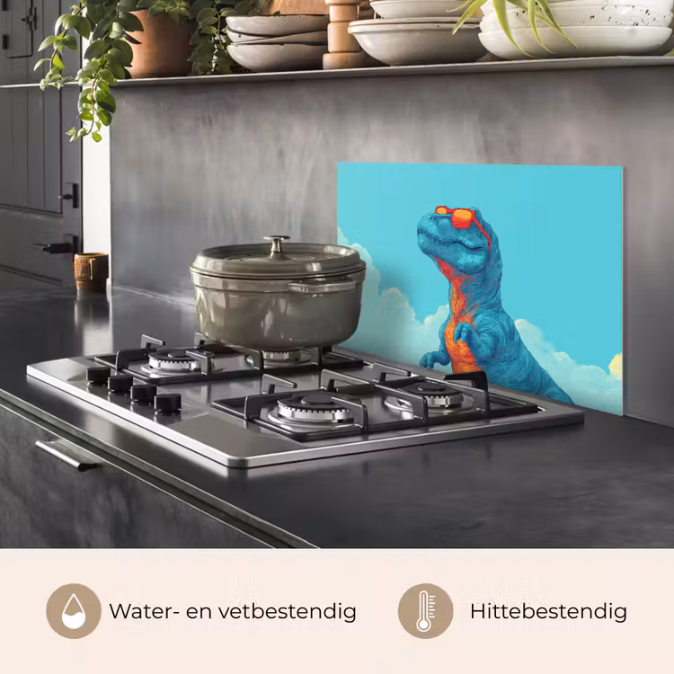 Spatscherm keuken - T-Rex - Blauw - Wolken - Zonnebril — 6