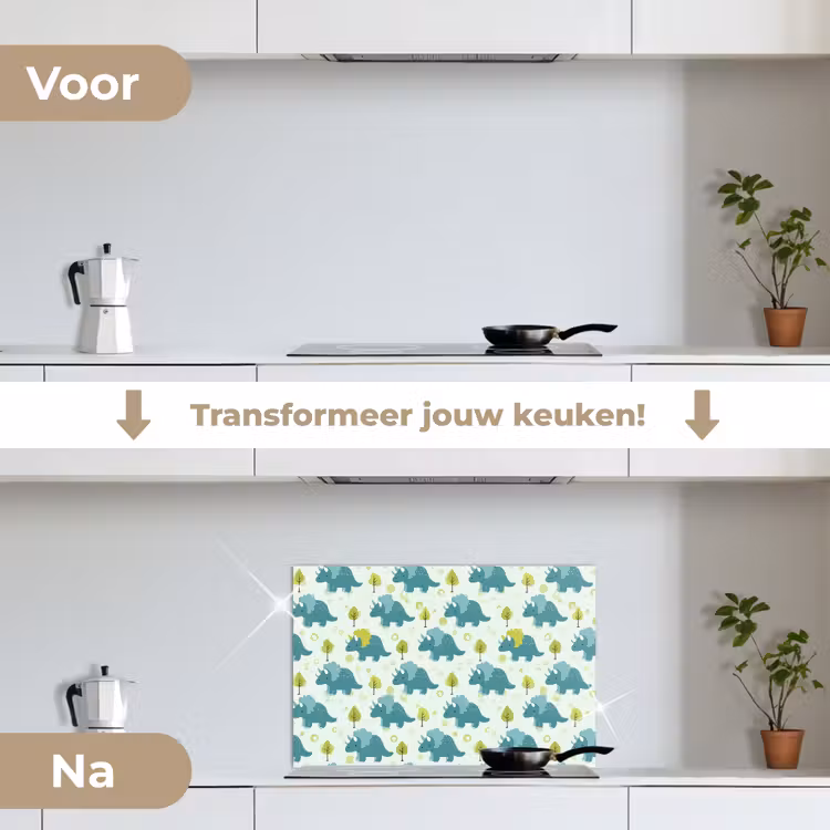 Spatscherm keuken - Triceratop - Blauw - Stippen - Boompjes — 2