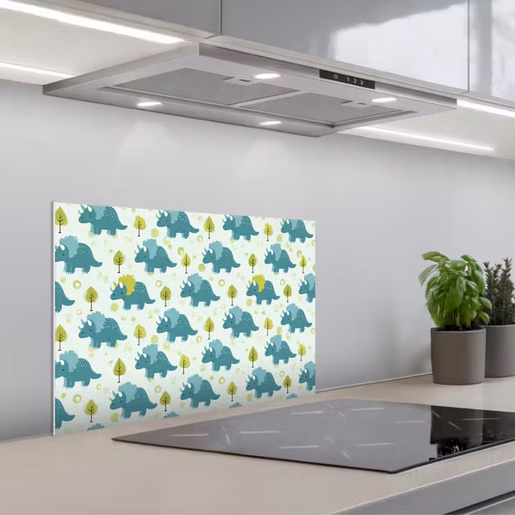 Spatscherm keuken - Triceratop - Blauw - Stippen - Boompjes — 4