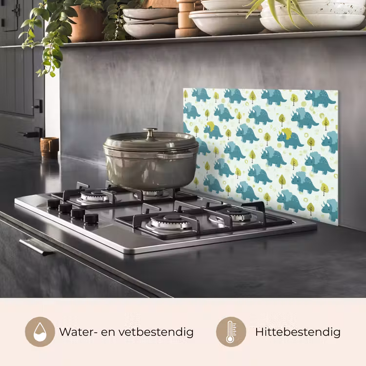Spatscherm keuken - Triceratop - Blauw - Stippen - Boompjes — 6