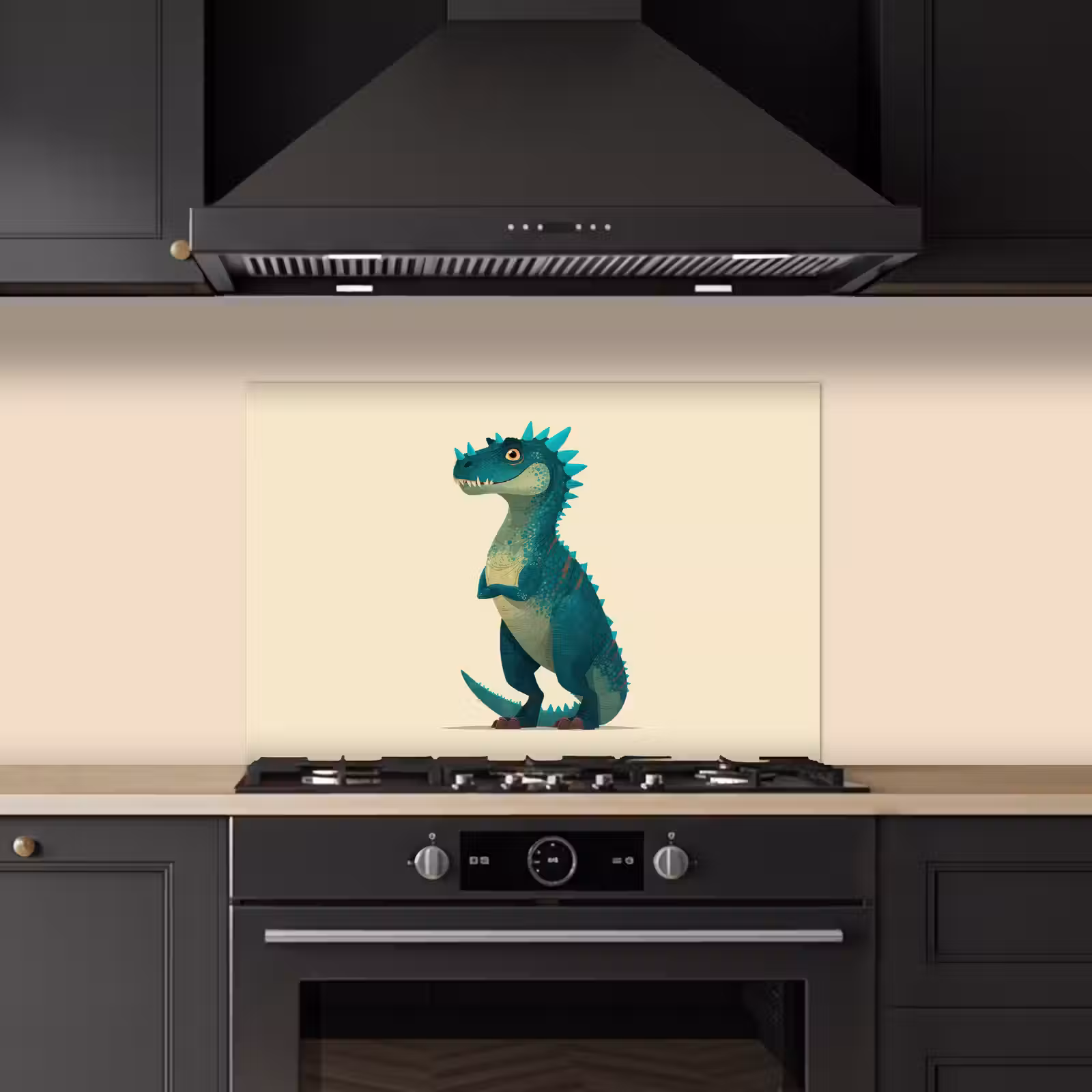 Spatscherm keuken - Dinosaurus - Turquoise - Stekels — 1