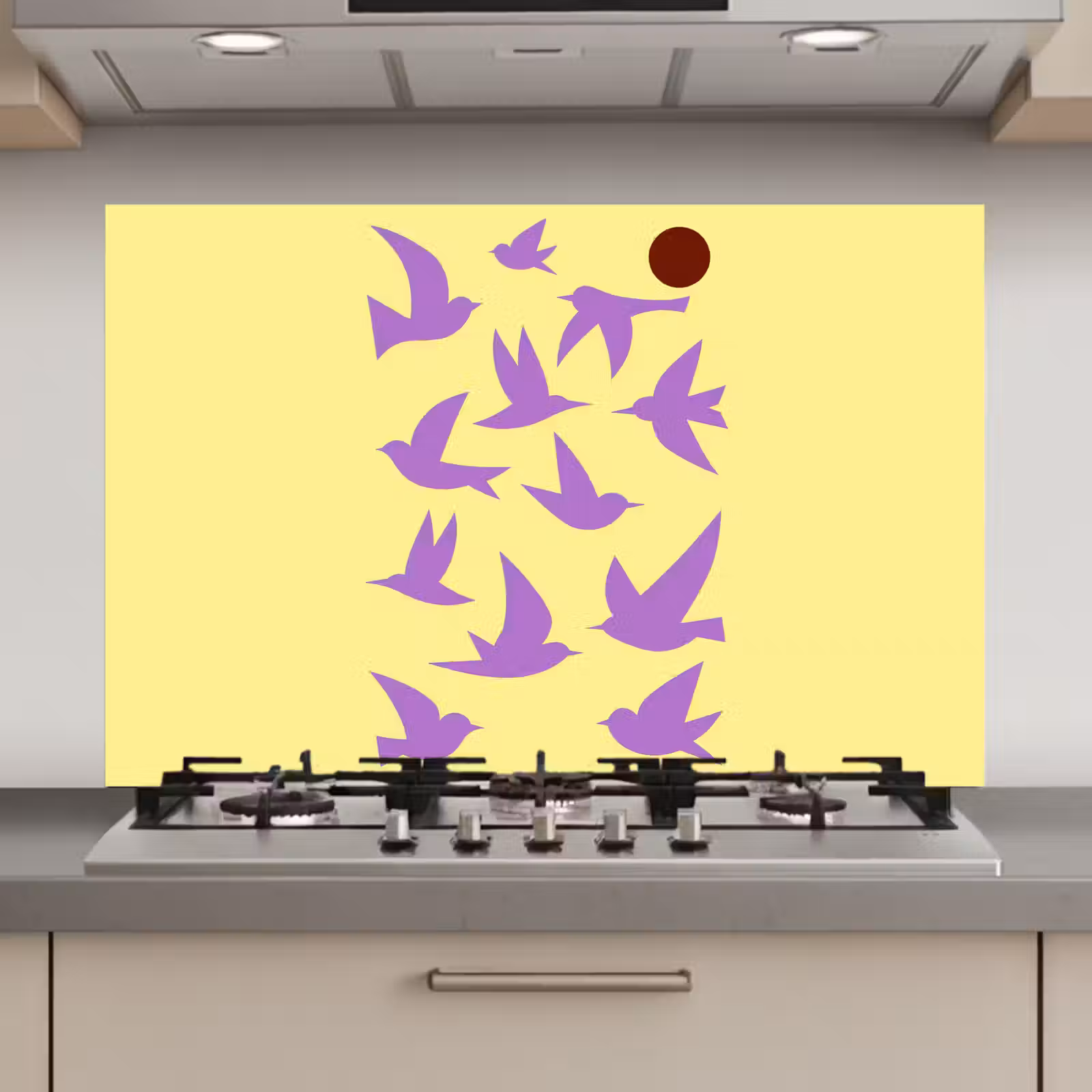 Spatscherm keuken - Vogels - Cirkel - Geel - Beweging — 1