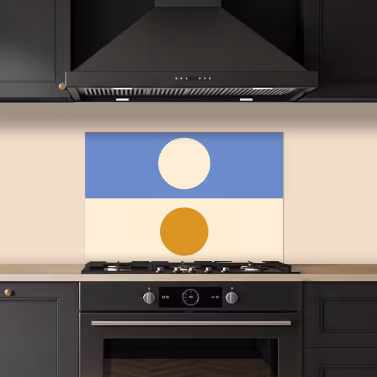 Spatscherm keuken - Cirkels - Symmetrisch - Wit - Blauw- Geel — 2