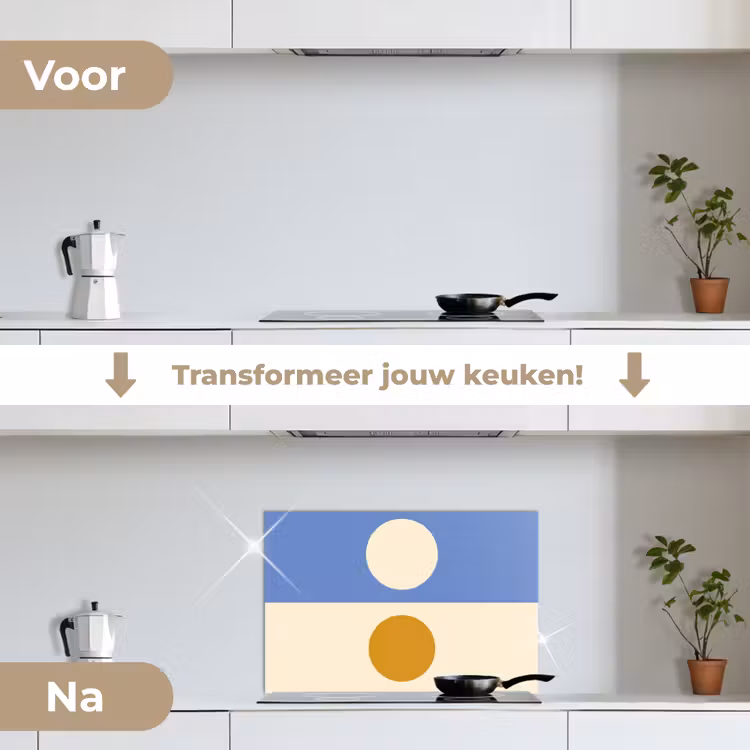 Spatscherm keuken - Cirkels - Symmetrisch - Wit - Blauw- Geel — 3