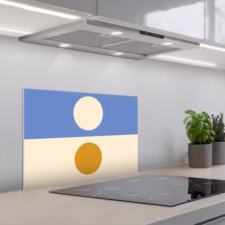 Spatscherm keuken - Cirkels - Symmetrisch - Wit - Blauw- Geel — 5