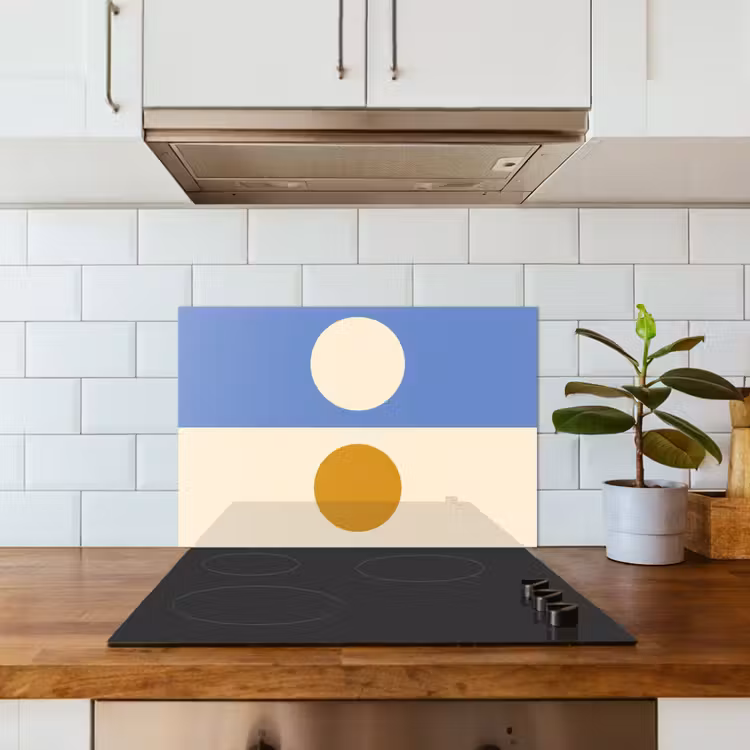 Spatscherm keuken - Cirkels - Symmetrisch - Wit - Blauw- Geel — 6
