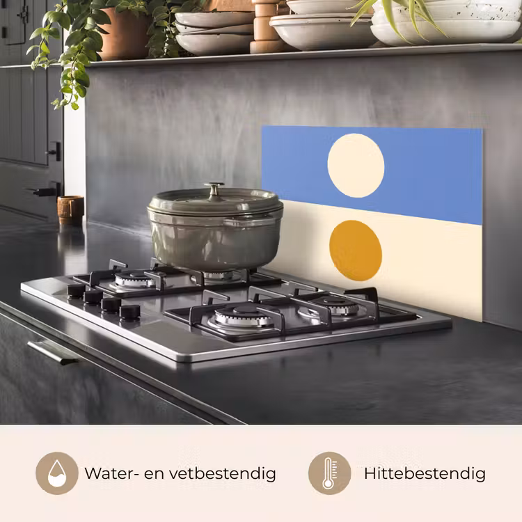Spatscherm keuken - Cirkels - Symmetrisch - Wit - Blauw- Geel — 7