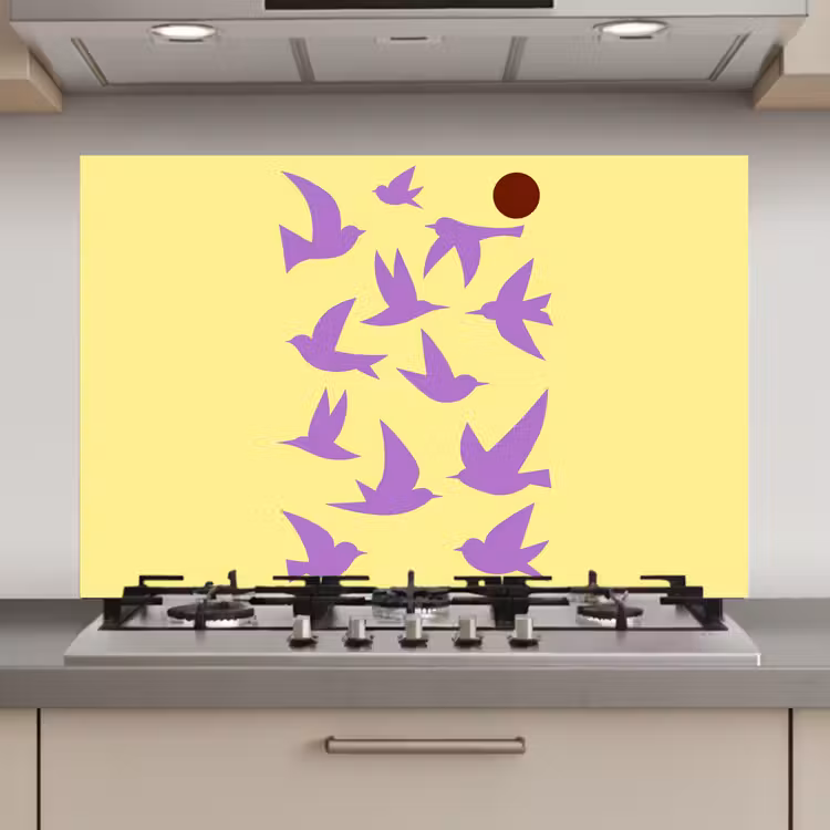 Spatscherm keuken - Vogels - Cirkel - Geel - Beweging — 1