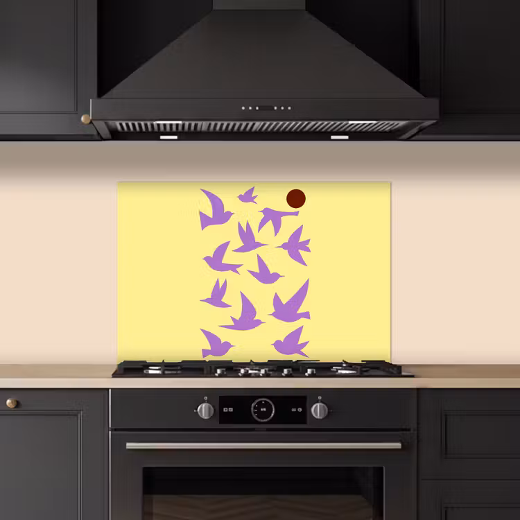 Spatscherm keuken - Vogels - Cirkel - Geel - Beweging — 2